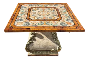 Italian Marble Pietra Dura Inlaid Side Table W Gilt Base