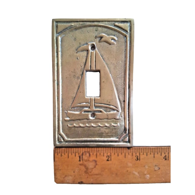 Cast Brass Sailboat Single Toggle Light Switch Plate Cover Nautical Beach House For Sale - Image 4 of 4