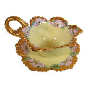 1920s Signed Yellow Tressemanes & Vogt Gravy Boat With Attached Underplate