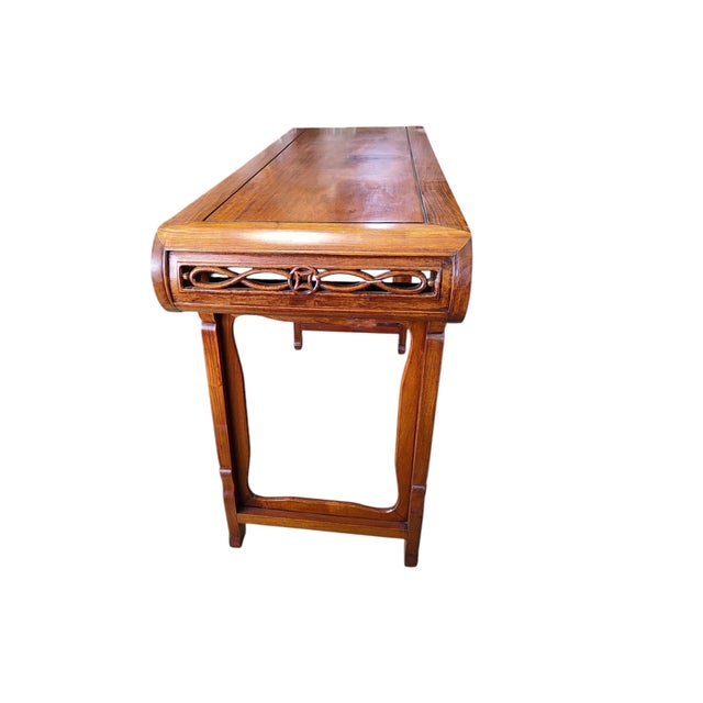 Chinoiserie Chinoiserie Vintage Solid Huang Huali Wood Altar Console Table 60" W For Sale - Image 3 of 10