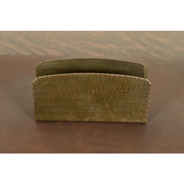 Art Deco Roycroft Arts & Crafts Brass Finished Hammered Copper Letter Rack For Sale - Image 3 of 12