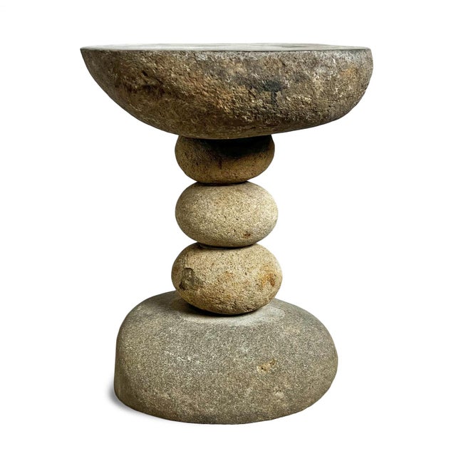 Contemporary Outdoor River Rock Stack Stool Side Table For Sale - Image 3 of 5