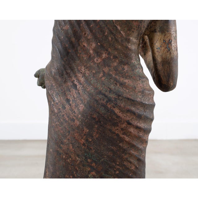 South Asian Cast Iron Buddha Figure Abhaya Mudra Pose 3 Ft For Sale - Image 16 of 18
