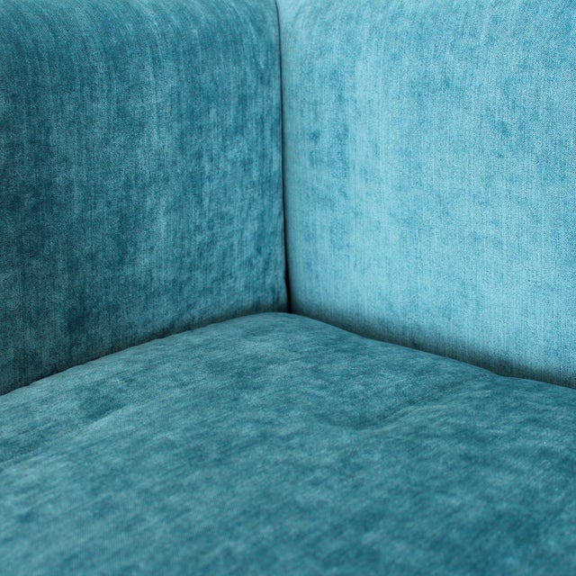 Iroko Cornaro Sofa in Wood and Azure Velvet by Carlo Scarpa for Studio Simon, 1974 For Sale - Image 14 of 18