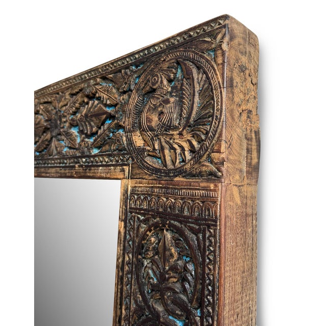 Brown Original Vintage Indian Carved Full Length Mirror For Sale - Image 8 of 9