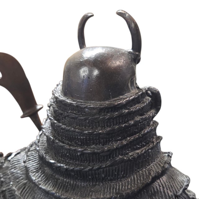 Japanese Samurai Bronze Tone Warrior Sculpture on Custom Wood Base 18" For Sale - Image 9 of 15