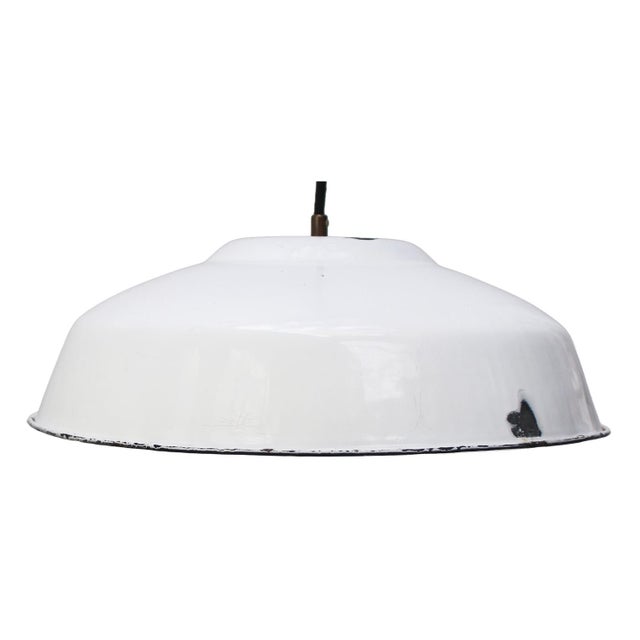 Vintage Industrial French White Enamel Factory Pendant Light For Sale - Image 5 of 5