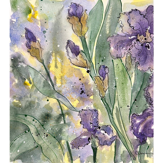 Watercolor Painting Original “Amethyst Iris” For Sale - Image 6 of 9