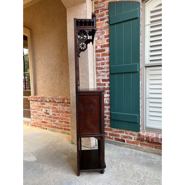 Antique French Breton Hall Cabinet Tall Narrow Carved Crown Bookcase C1880 For Sale - Image 17 of 18