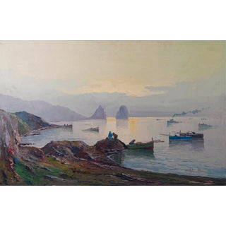 Mid 20th Century Italian Coastal Landscape "Lagoon" Original Oil Painting Signed Bruno Di Maio For Sale