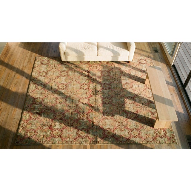 Special Green Asparagus Color With Classic Geometric Design Antique American Hooked Rug For Sale - Image 12 of 12