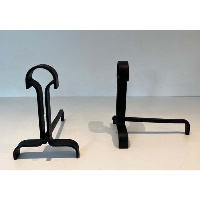 1940s Modernist Wrought Iron Andirons. French Work. Circa 1940 - a Pair For Sale - Image 5 of 12