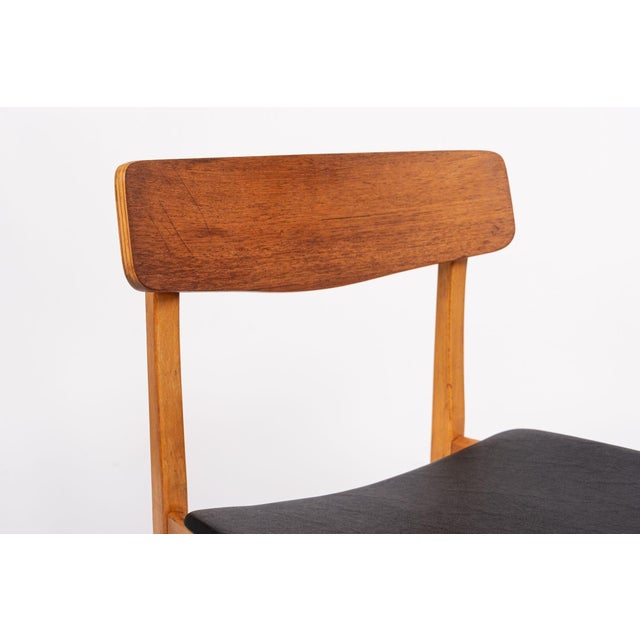 Mid Century Danish Teak Wood & Black Vinyl Dining Chairs For Sale - Image 9 of 13