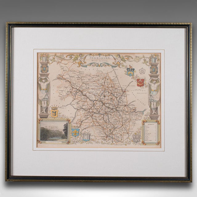 This is an antique lithography map of West Yorkshire. An English, framed atlas engraving of cartographic interest, dating...