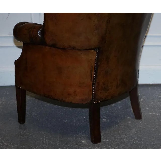 Hand-Dyed Leather Chesterfield Porter's Wingback Armchair For Sale - Image 13 of 18