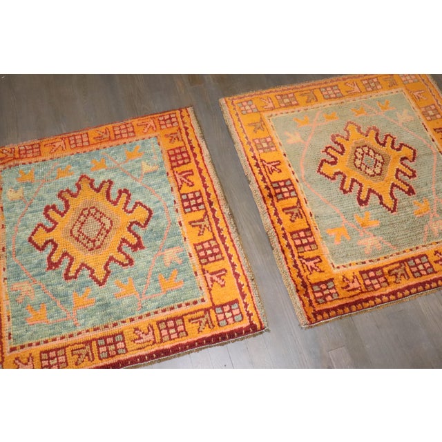 Set of Antique Turkish Oushak Small Square Rugs - 3' x 3'2" For Sale - Image 4 of 12