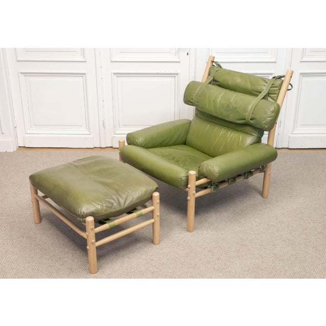 Green Set of Inca Lounge Chair and Ottoman by Arne Norell for Norell AB, Sweden, 1970s For Sale - Image 8 of 12