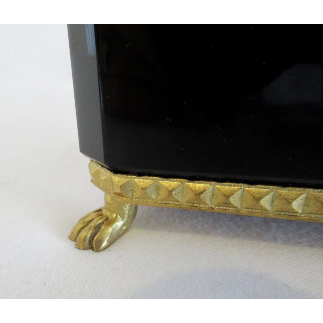 C.1930's Cenedese Murano Italian Hand-Blown Black Keepsake Lidded Box & Accent Dish With Bronze Gilded Mounts For Sale - Image 16 of 18