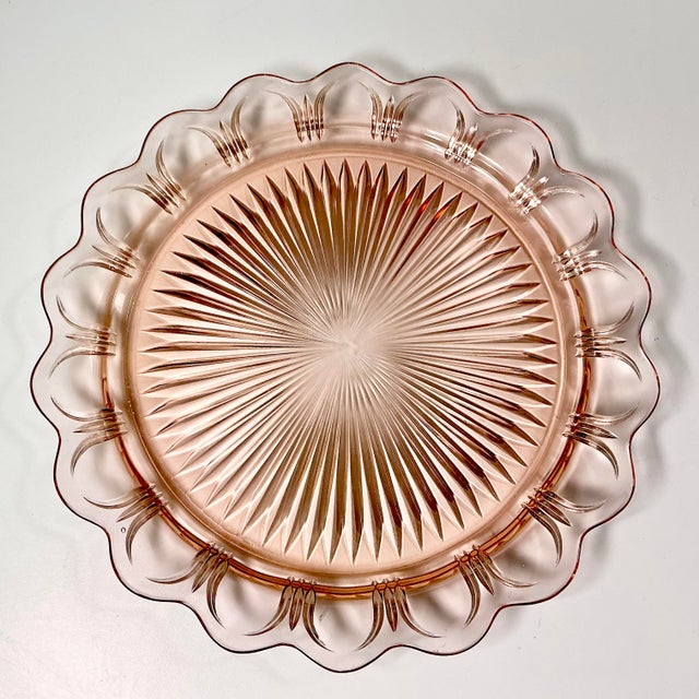 Early 20th C Art Deco Hollywood Regency Boho Chic Pink Glass Starburst Platter. For Sale - Image 9 of 9
