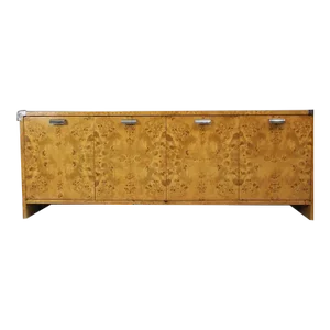 1980s Leon Rosen for Pace Collection Burlwood and Chrome Credenza