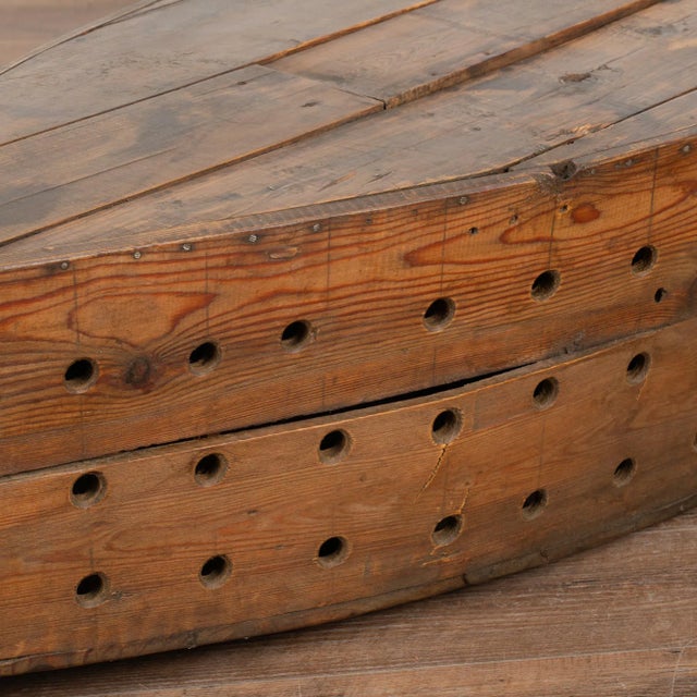 Wood Rustic Vintage Decorative Model Boat With Holes for Fishing or Large Creel, Circa 1940 For Sale - Image 7 of 11
