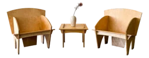 Vintage 1980s Postmodern Plywood Puzzle Chair and Ottoman