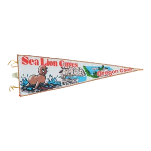 Vintage Sea Lion Caves Oregon Coast Felt Flag