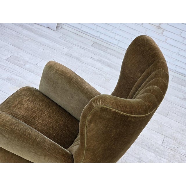 Danish Highback Relax Armchair in Green Furniture Velour, 1960s For Sale - Image 13 of 18