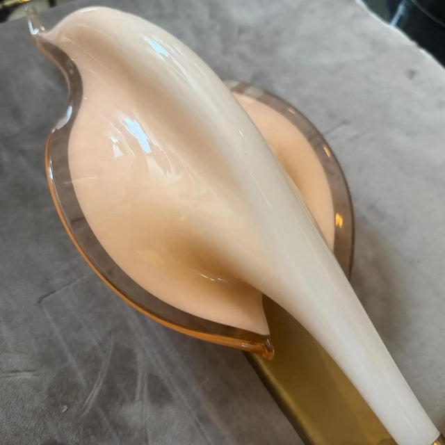 1970s Two 1970s Mid-Century Modern Pink Murano Glass Leaf Wall Sconces by Franco Luce For Sale - Image 5 of 18