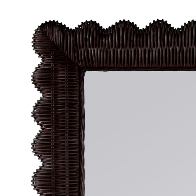 Spritely Home Accent Furniture Flora 30 in. W x 40 in. H Rectangular Rattan Scalloped Edge Wall Mirror, Chocolate For Sale - Image 4 of 7