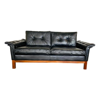 Vintage Scandinavian Black Buttoned Leather Sofa from Ikea, 1960s For Sale