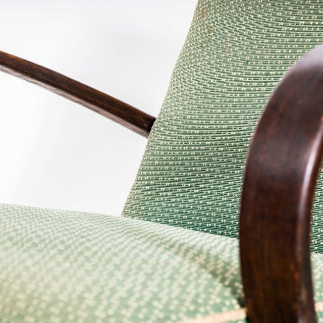 Wood Sprung Seat Armchairs in Geometric Jacquard Fabric from Jaroslav Šmídek, 1950s For Sale - Image 7 of 11