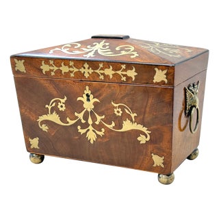 Regency Brass Inlaid Mahogany Tea Caddy, 1815 For Sale