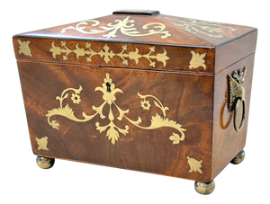 Regency Brass Inlaid Mahogany Tea Caddy, 1815
