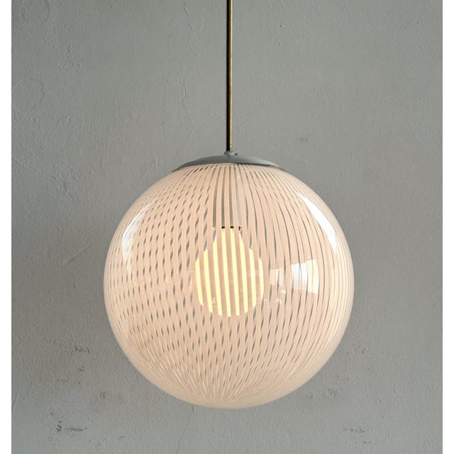 Gold Vintage Brass Pendant with Murano Tessuto Glass Sphere from Venini, 1970s For Sale - Image 8 of 16