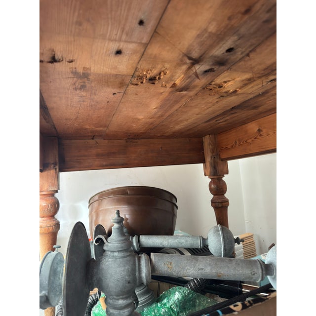 Classic Mid 20th C. Scrubbed Pine Farm Table With Turned Legs For Sale - Image 4 of 7