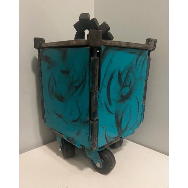 2000 - 2009 Jac R Ouellette (1961-), Vintage, Sculptural Steel Box on Wheels, Removable Lid, Signed, Dated For Sale - Image 5 of 7