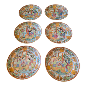 Antique Chinese Porcelain Mandarin Rose Canton Set Plates