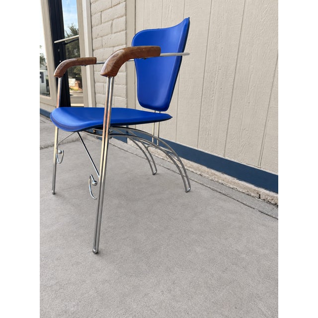 Late 20th Century Set of 4 Vintage Arrben Italian Blue Leather Chrome Armchairs For Sale - Image 5 of 6