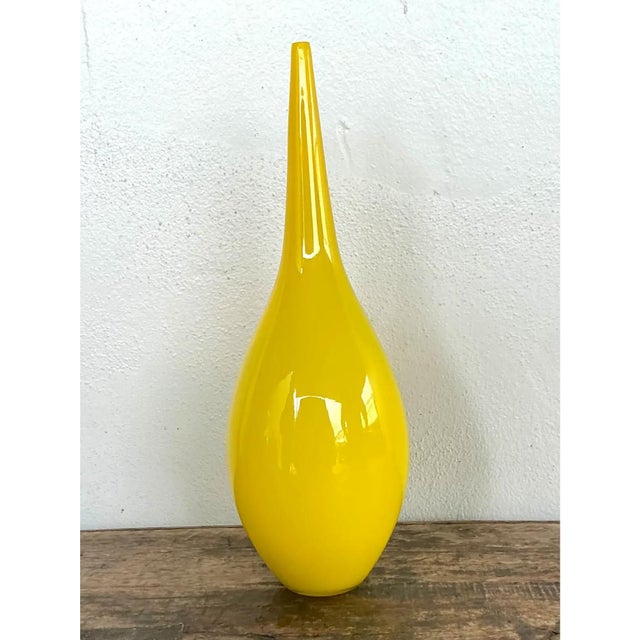 Yellow Vintage Yellow Glass Teardrop Vase For Sale - Image 8 of 12
