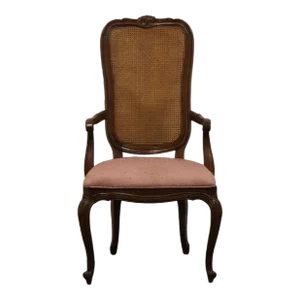Drexel Heritage Solid Walnut French Provincial Cane Back Dining Arm Chair