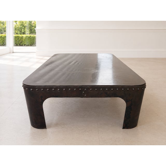 Metal Vintage French Industrial Coffee Table in Riveted Metal, 1920 For Sale - Image 7 of 11