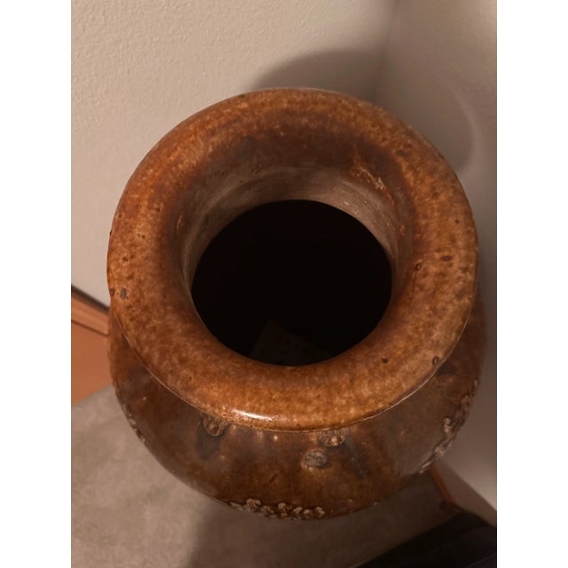 Tall Antique Ming Dynasty Martaban Jar From China and Stand For Sale In Seattle - Image 6 of 9