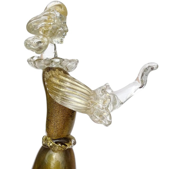 Mid 20th Century Murano Vintage Dark Amber Olive Gold Flecks Italian Art Glass Woman Farmer With Basket Figure Sculpture For Sale - Image 5 of 8