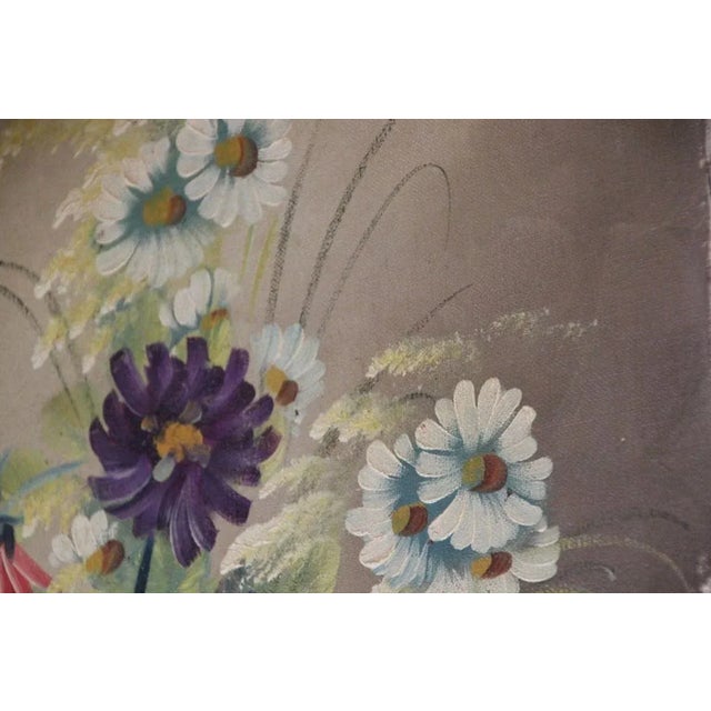 Beige Antique French Oil Painting of Flowers in a Vase For Sale - Image 8 of 13