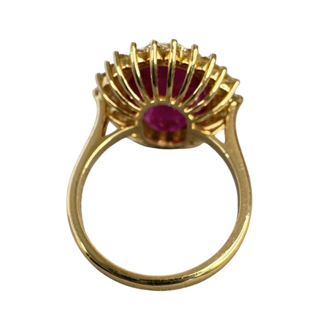 8.94 CTW Vintage Style No-Heat Burmese Ruby & Diamond Halo Ring 18k Yellow Gold, Size 7 For Sale - Image 4 of 12