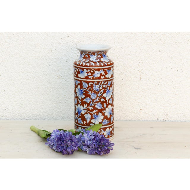 Blue Bloom Jaipur Cylinder Vase For Sale - Image 9 of 9