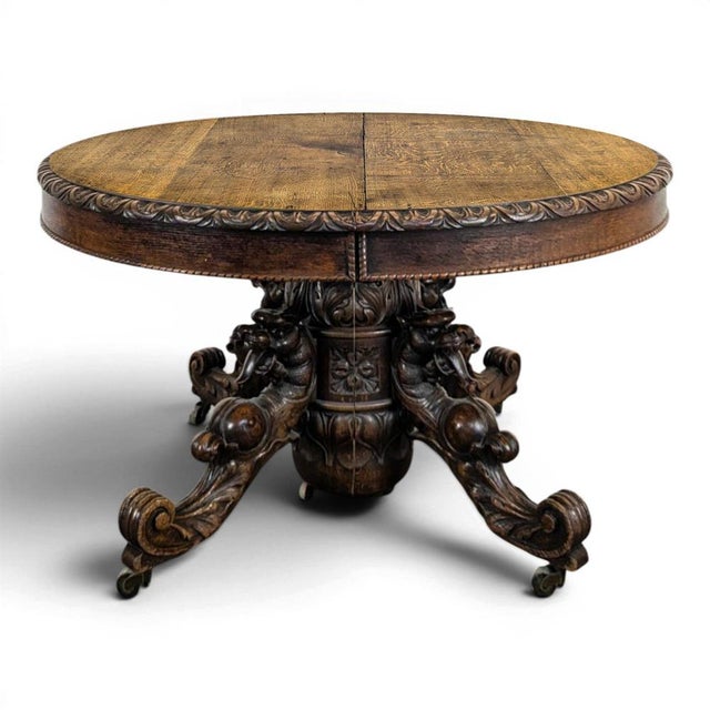 Brown Renaissance-Style Oak Pedestal Table with Dragon Heads For Sale - Image 8 of 8