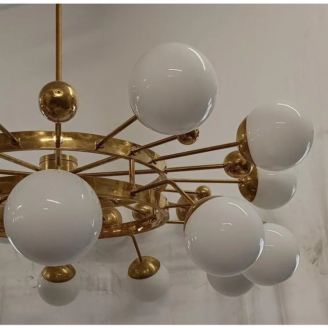 Murano Art Glass and Brass Midcentury Chandelier For Sale - Image 4 of 11