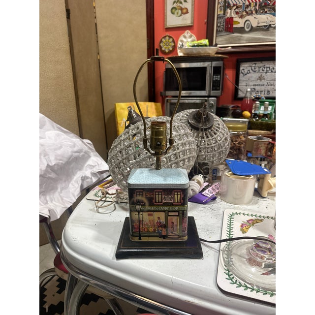Vintage Small Tin Candy Shop Table Lamp For Sale - Image 4 of 10